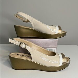 Donna Soft Women's Elegant Cream and Gold Wedge Sandals - sz 37 - NIB